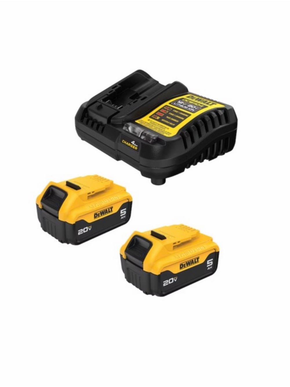DEWALT 20V Max Lithium-Ion 5.0Ah Battery 2-Pack with Charger - Yellow/Black